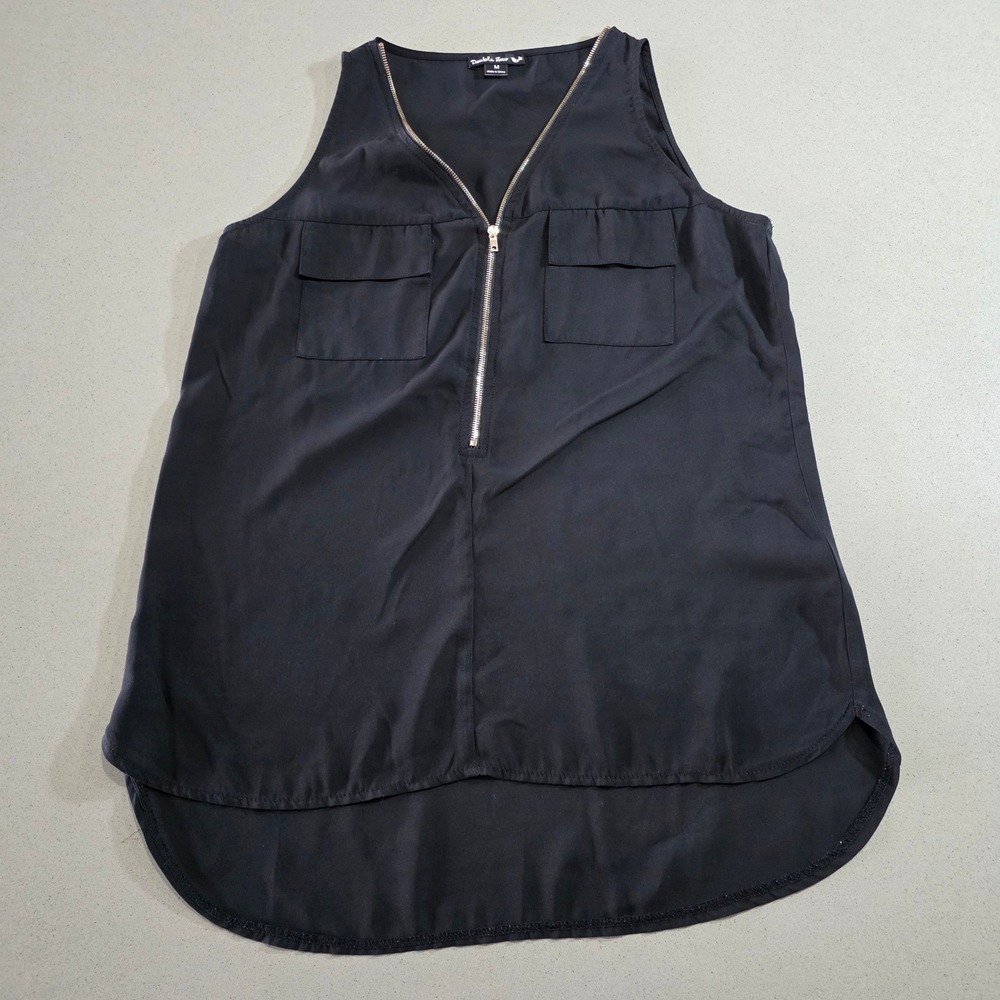 Double Zero Black Sleeveless Half Zip High Low Tunic Top Medium